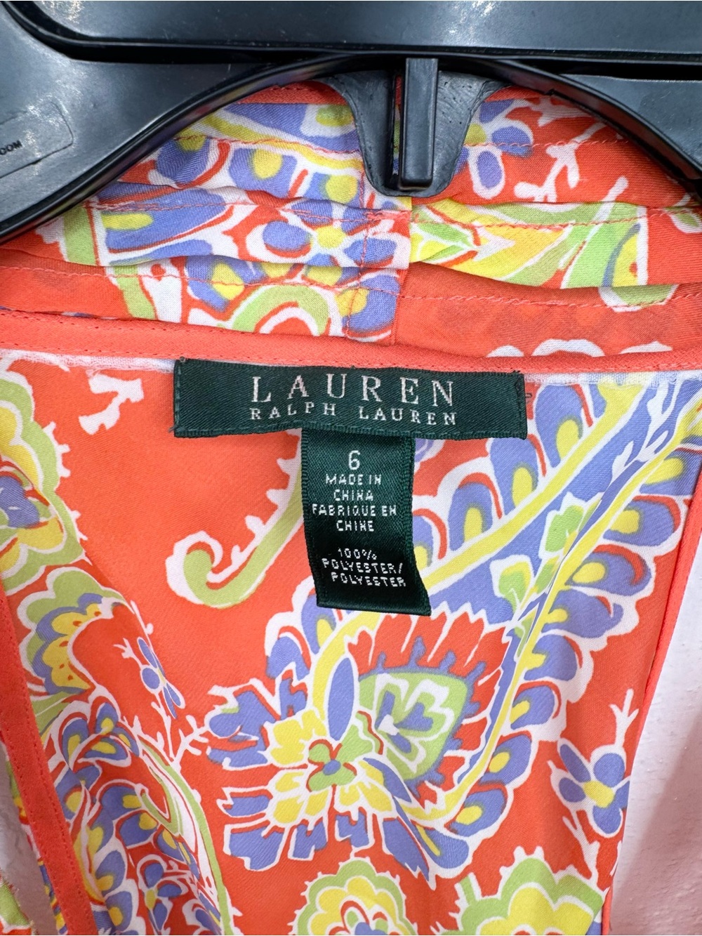 Lauren Ralph Lauren Blouse Size 6 Orange Paisley Floral Wrap Halter Sleeveless - Picture 5 of 6